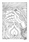 Coloring page hand over flame