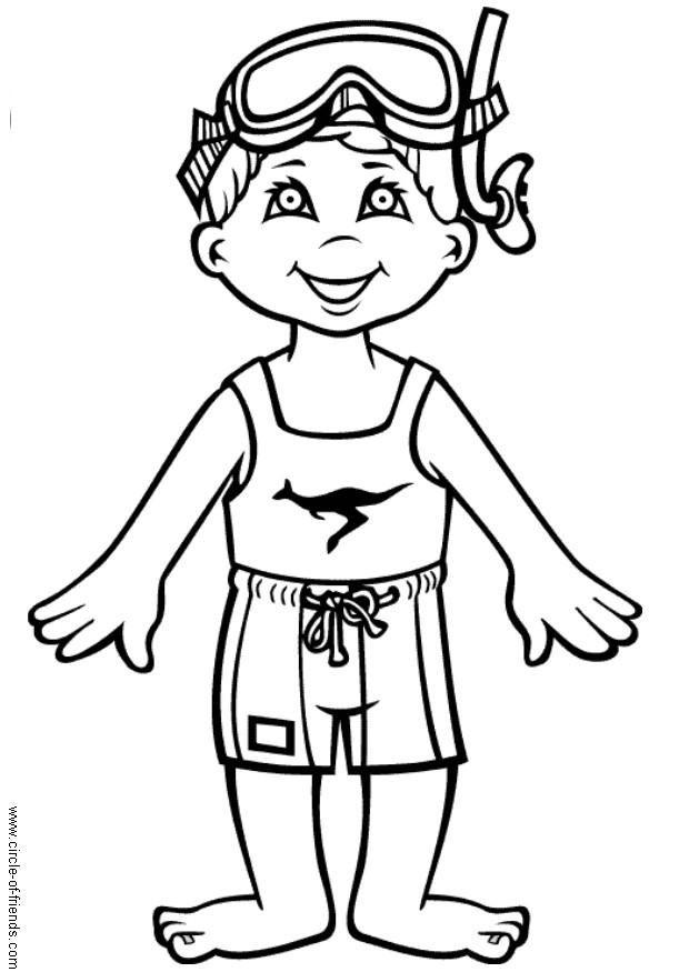 boy swimming coloring page