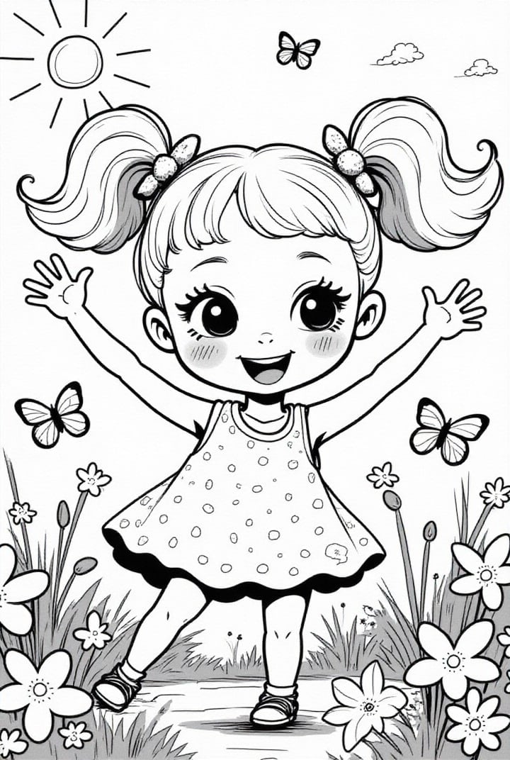 Coloring page happy girl