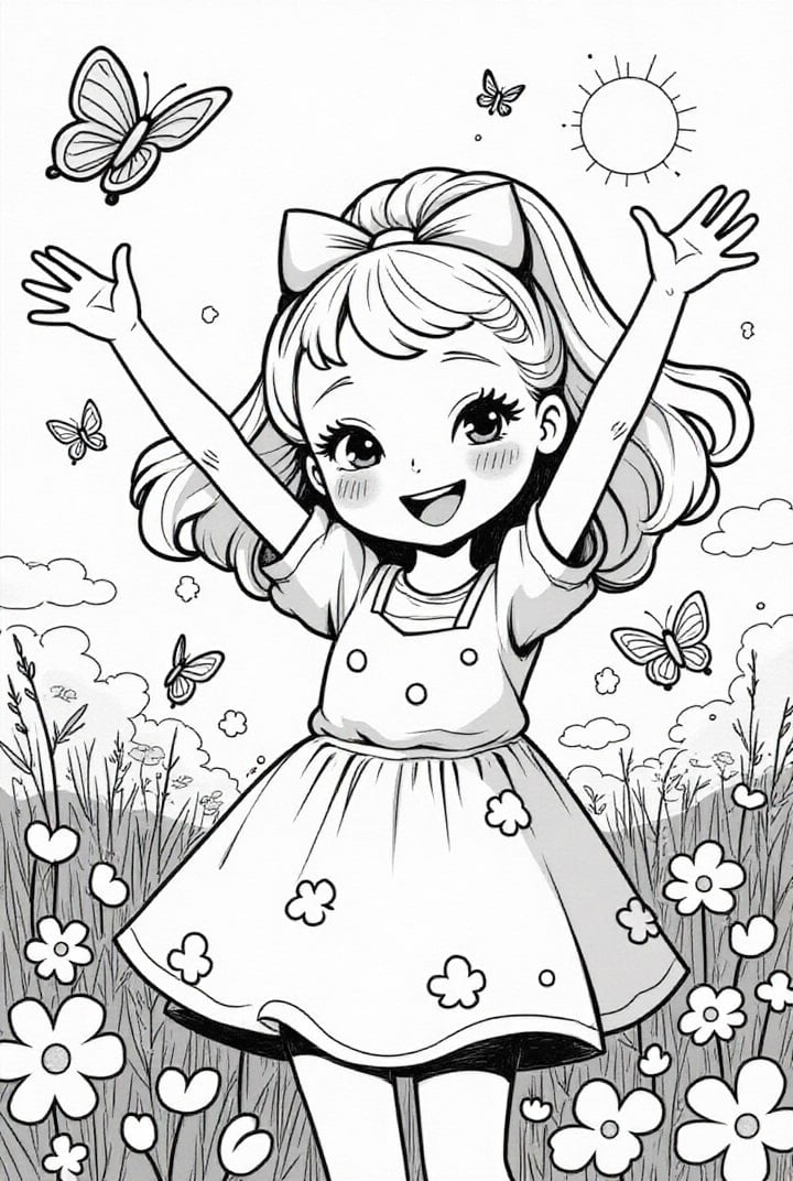 Coloring page happy girl