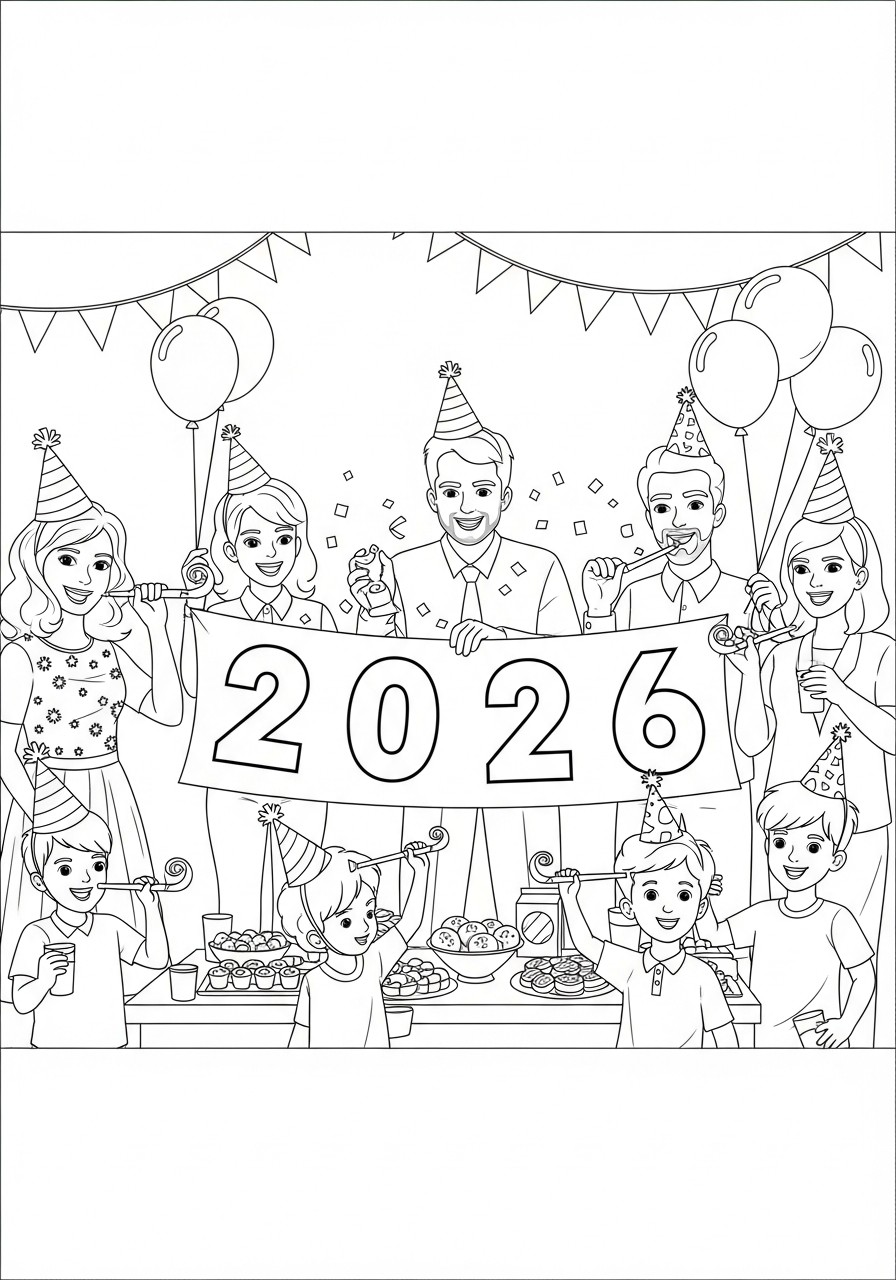 Coloring Page Happy New Year 2026 - Free printables - Img 32323