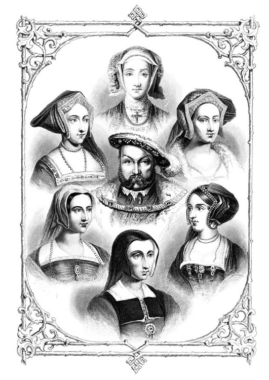 Coloring page Henry VIII and 6 wives