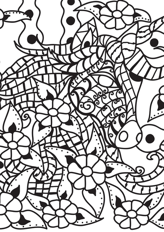 Coloring page horse among plants