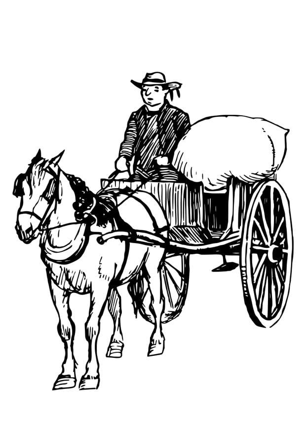 Coloring page horse and cart