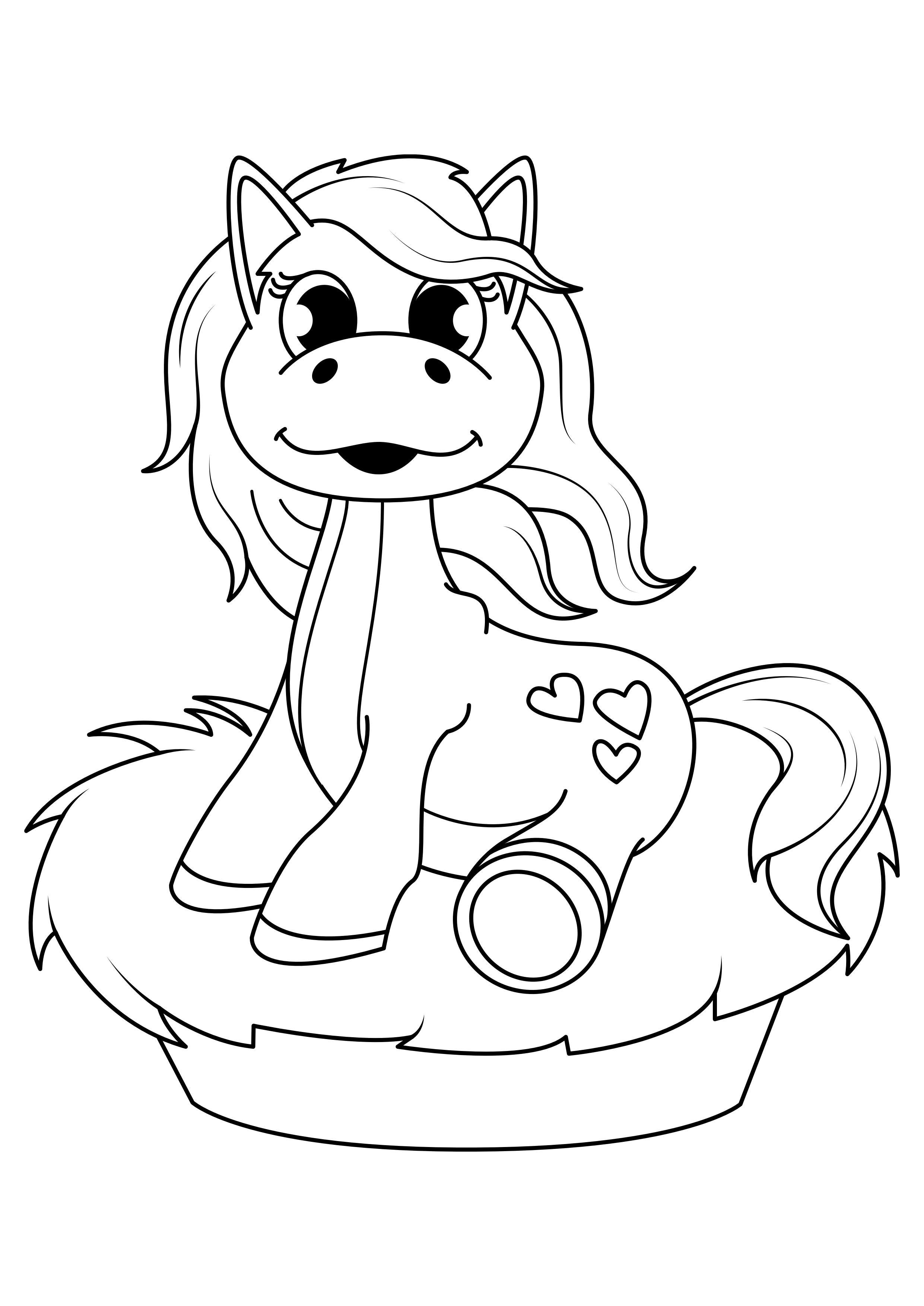 Coloring page horse in basket