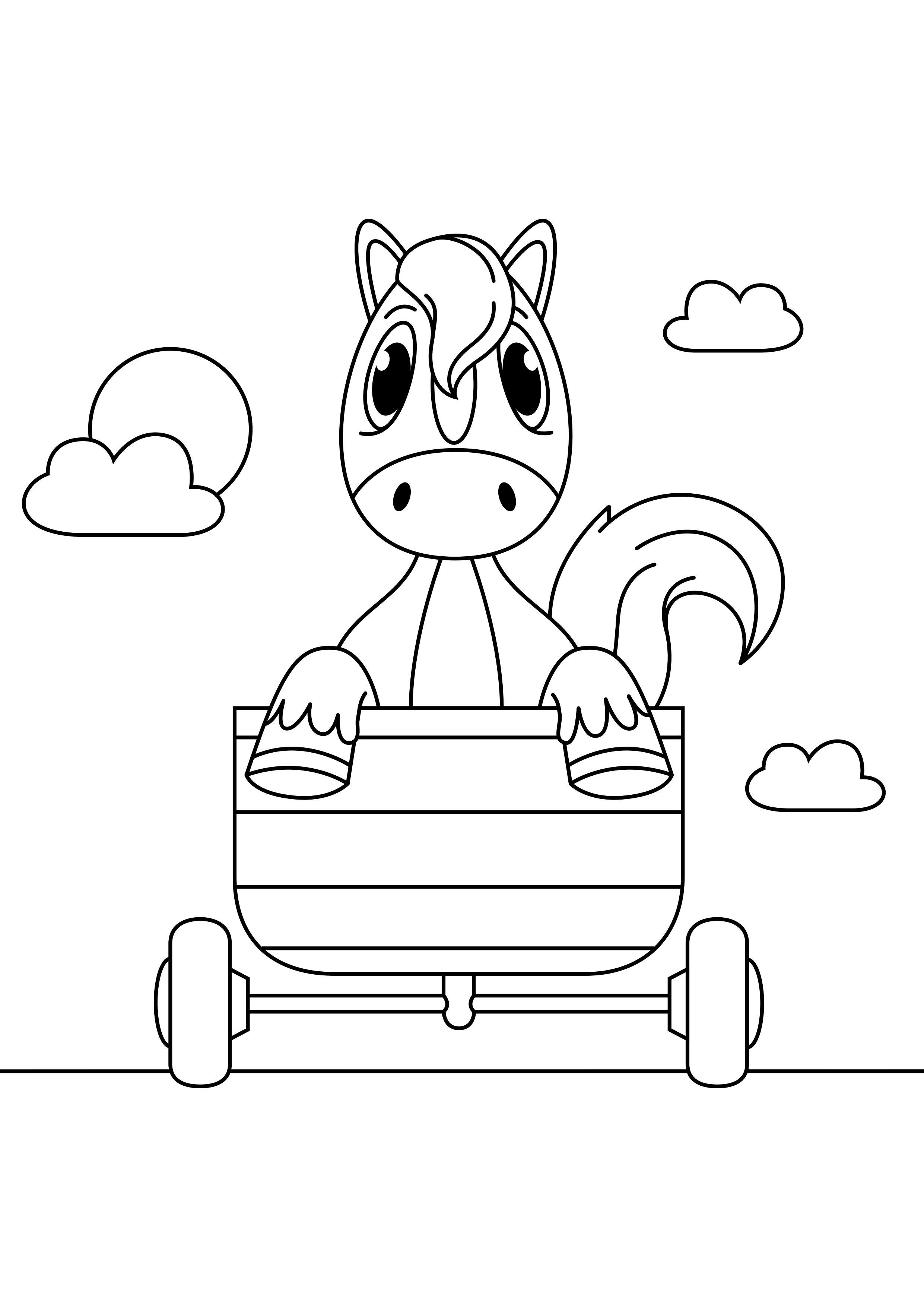 Coloring page horse in cart