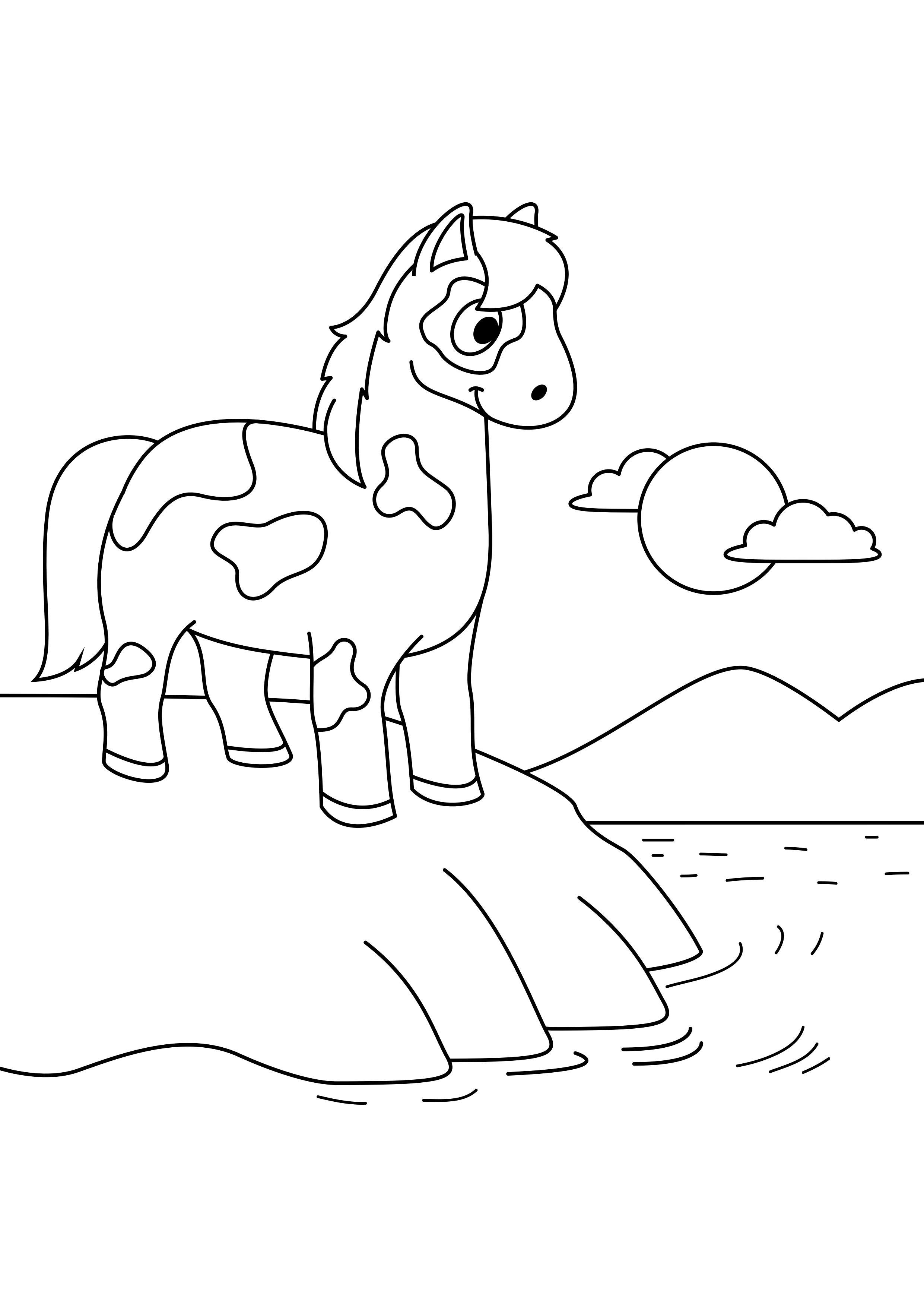 Coloring page horse on the water