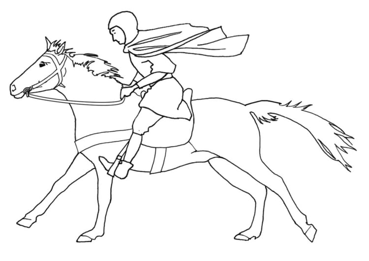 coloring page horse rider galloping  free printable