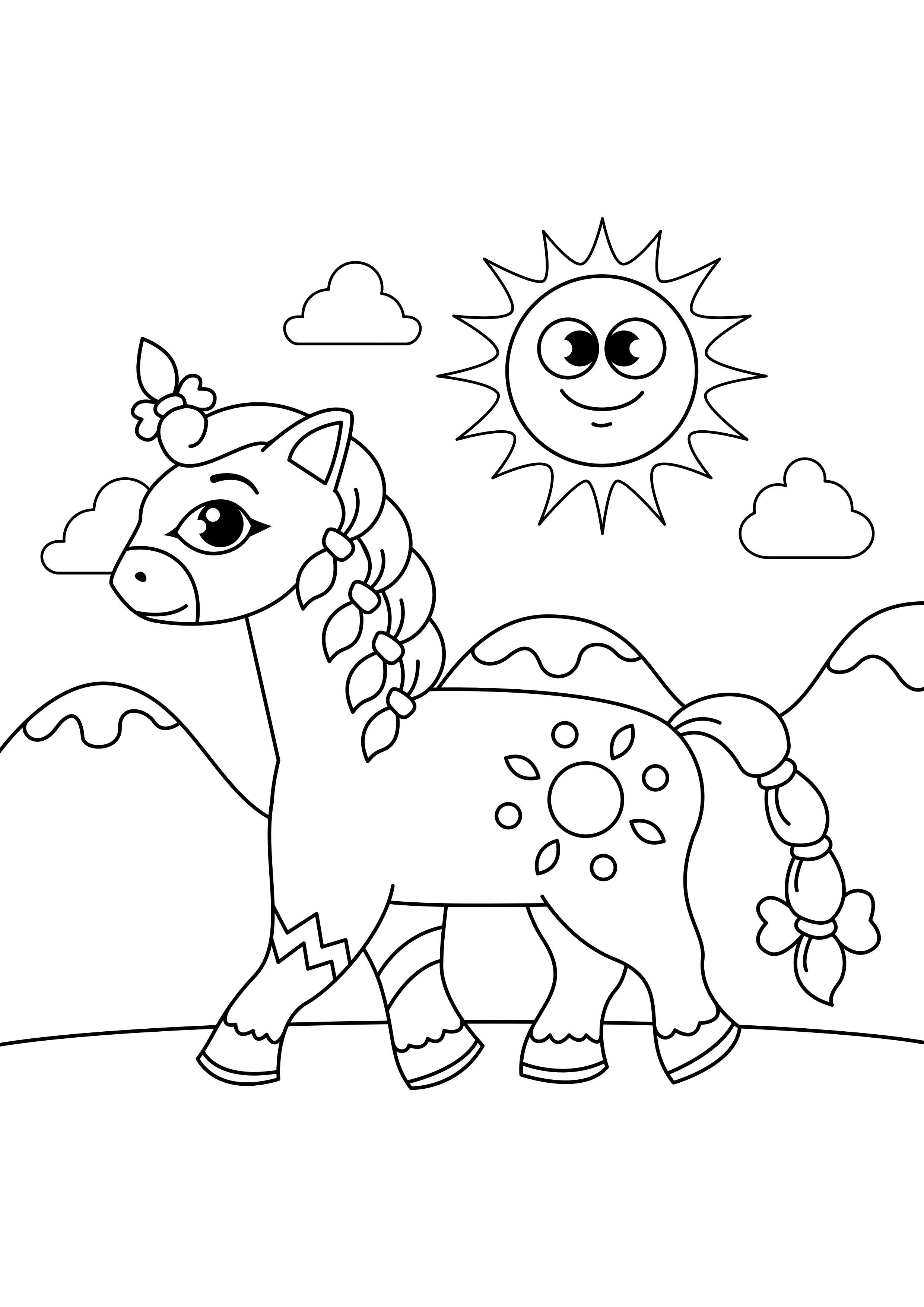 Coloring page horse with braids