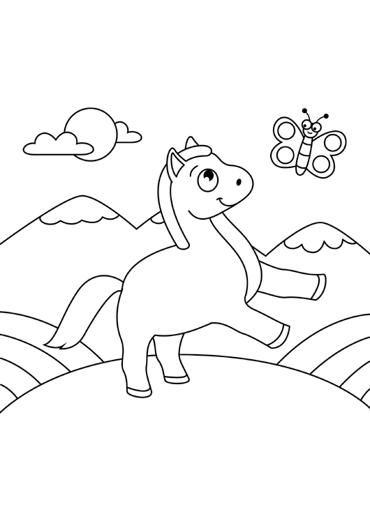 Coloring page horse with butterfly