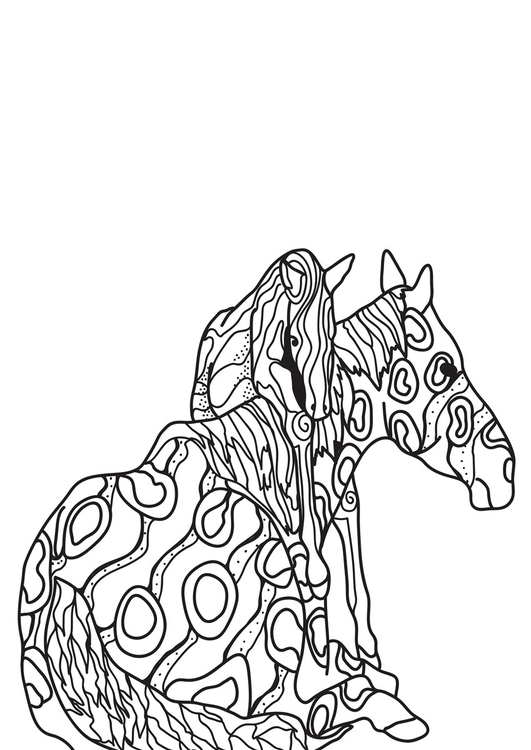 Coloring page horse with foal