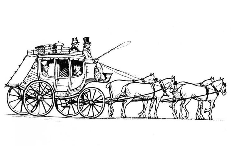 Coloring page horses with carriage