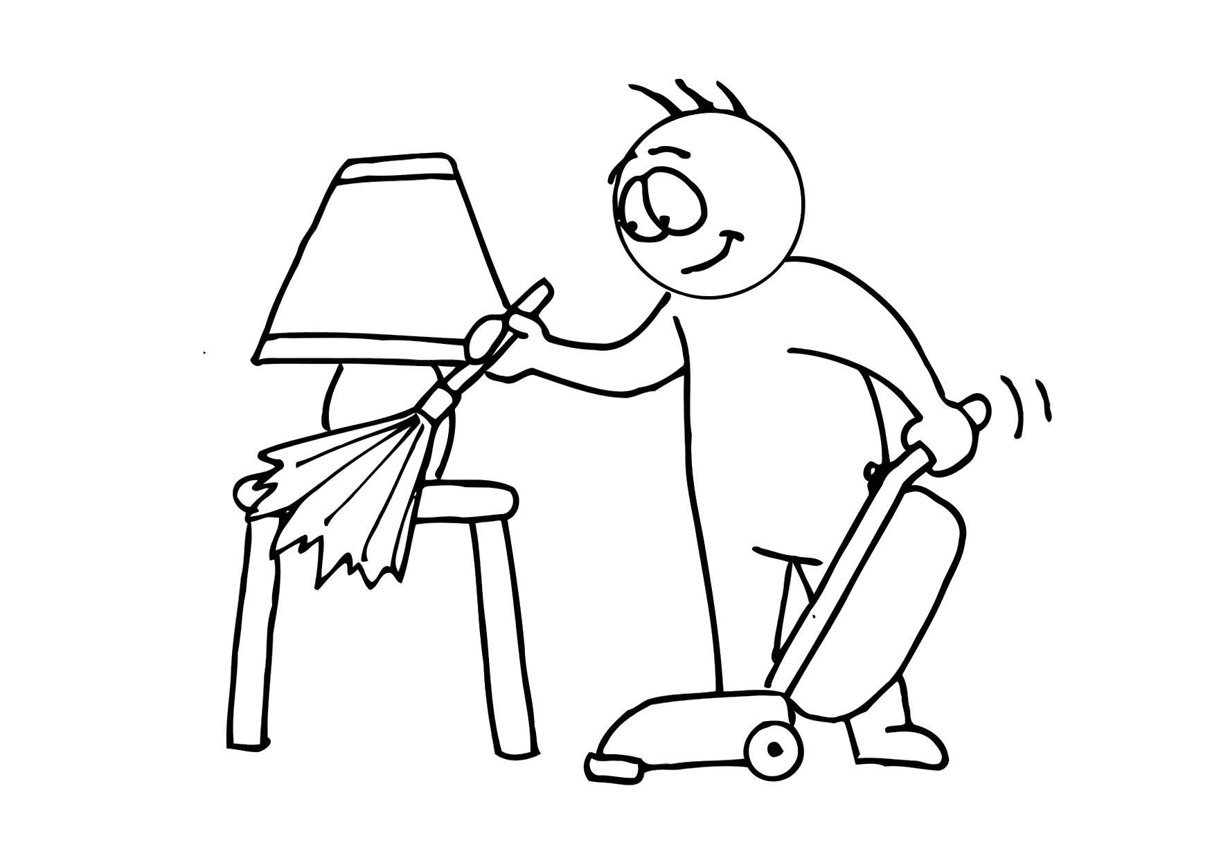 Coloring page house cleaning
