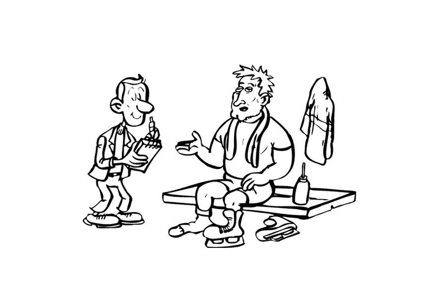 Coloring page ice skater with journalist