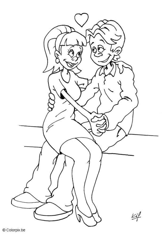 Coloring page in love on ValentineÂ´s Day