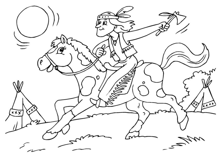 Coloring page indian on horse