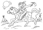 Coloring page indian on horse