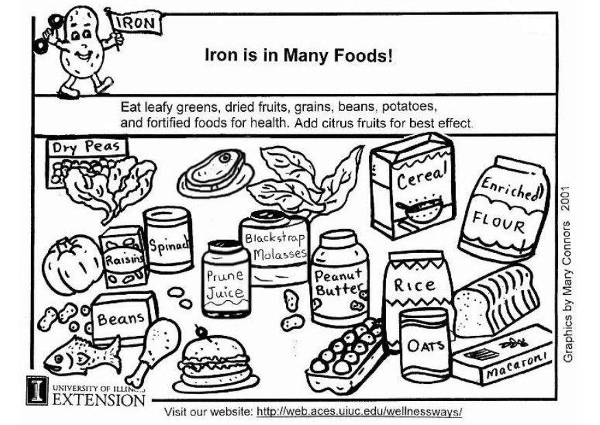 Coloring page iron in foods