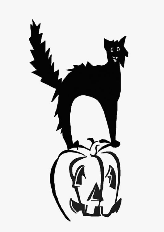 Coloring Page jack-o-lantern and cat - free printable coloring pages