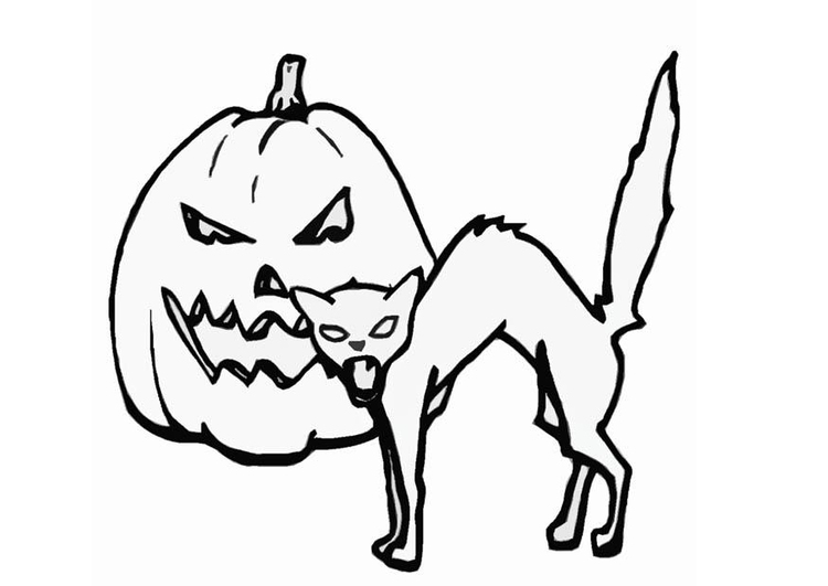 Coloring Page jack-o-lantern and cat - Free printables - Img 16552