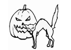 Coloring page jack-o-lantern and cat