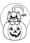 Coloring pages jack-o-lantern and cat