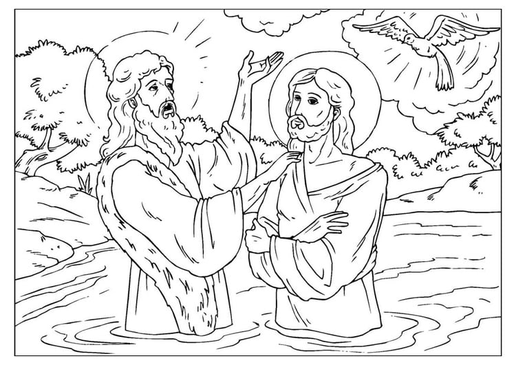 Coloring page Jesus baptized