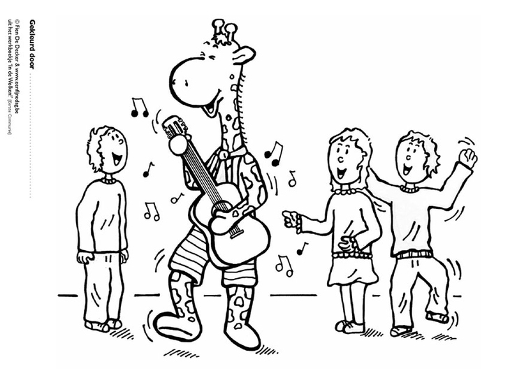 Coloring page Jules plays music with friends