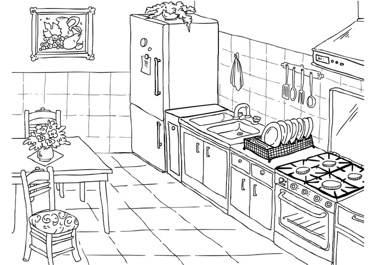 Coloring page kitchen