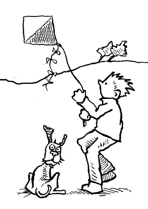 Coloring page kite - wind