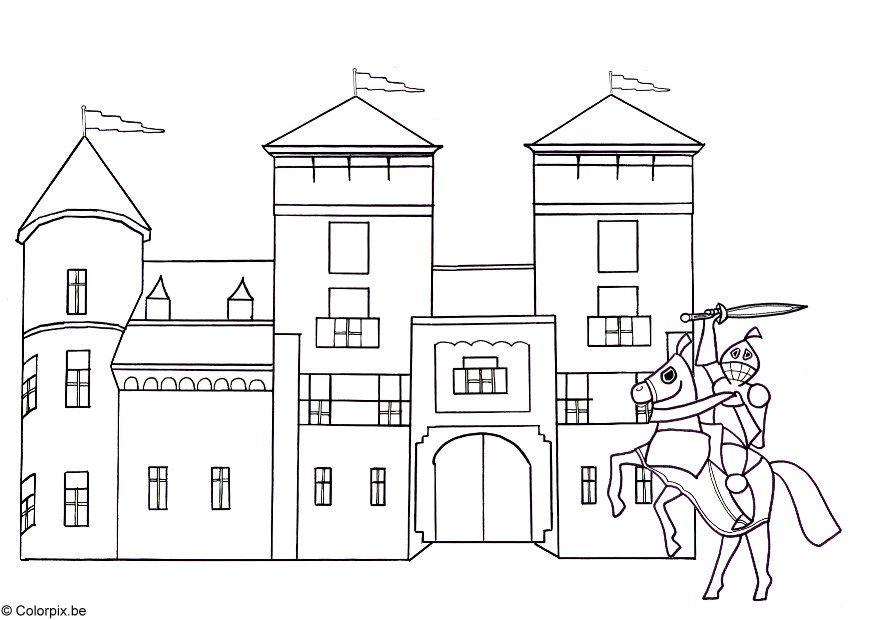 Coloring page knight and castle