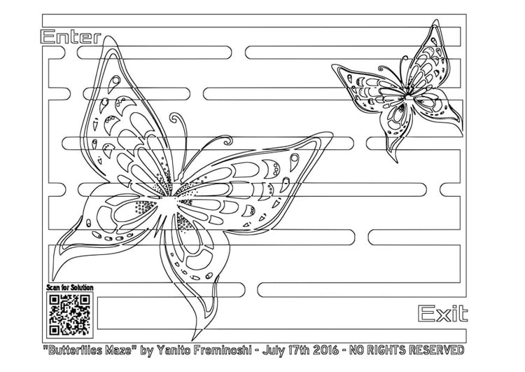 Coloring page labyrinth - butterfly