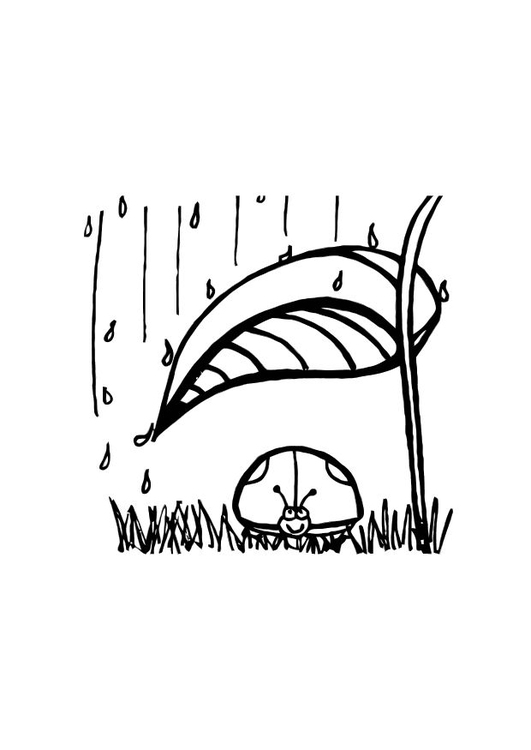 Coloring page lady bug takes shelter from rain