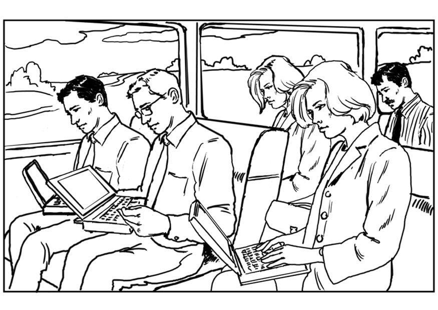 Coloring page laptop on train