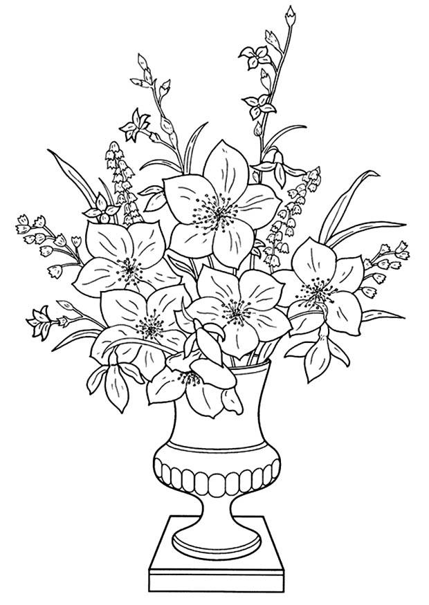 Coloring page lilies in a vase