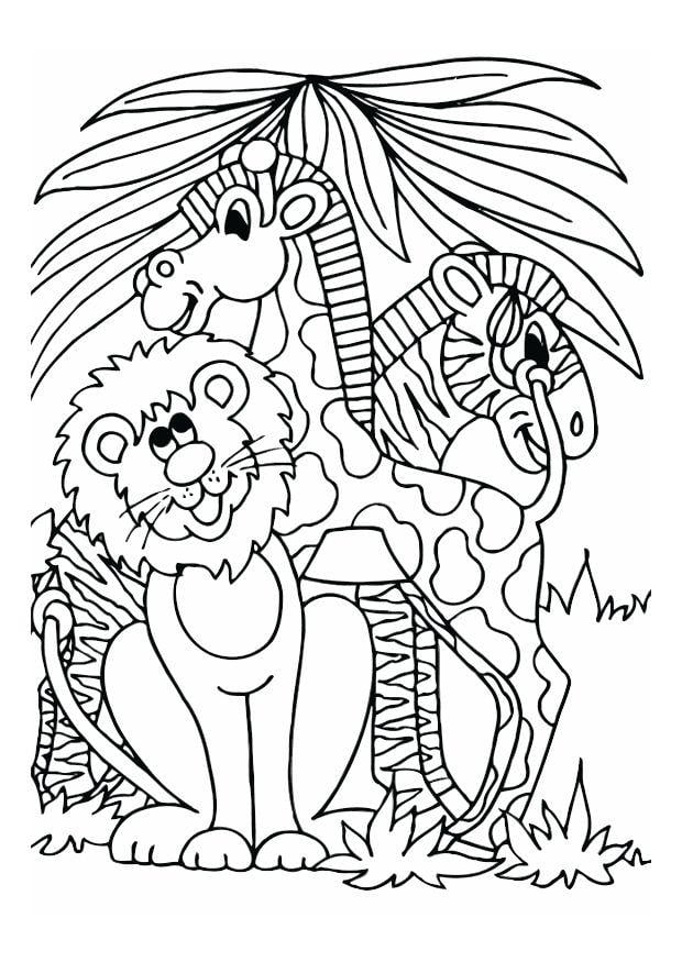 Coloring page lion, giraffe and zebra