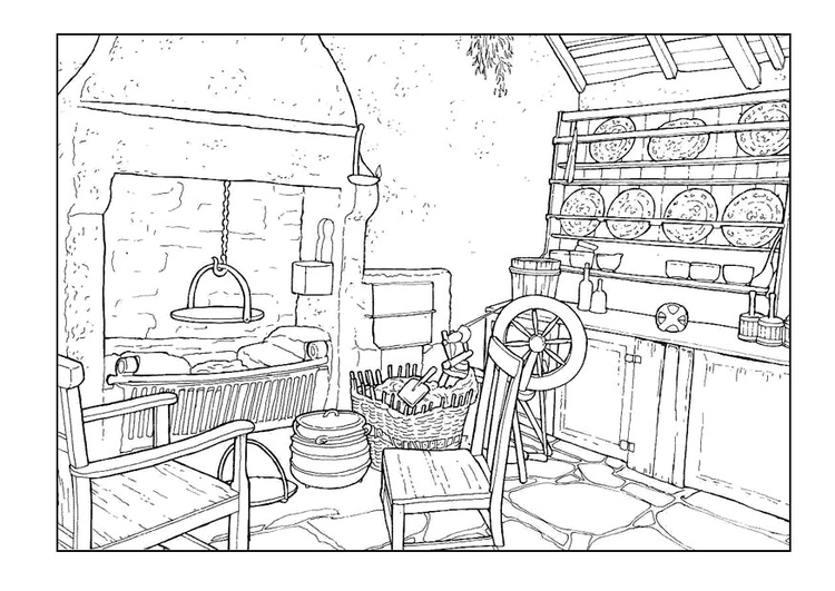 Coloring page living room 18th century