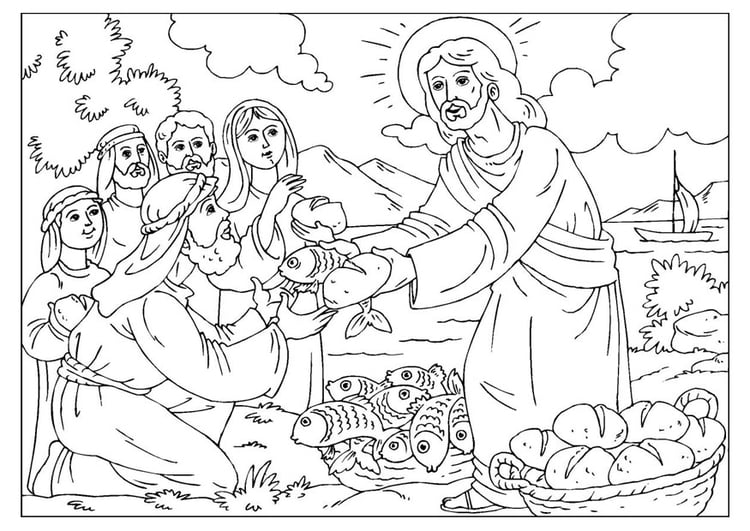 Coloring page loaves and fishes