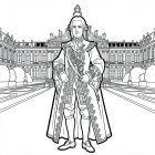 Louis XIV in front of his Palace of Versailles