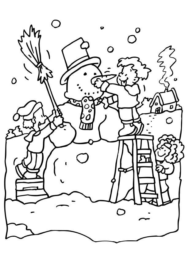 Coloring page making a snow man