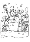 Coloring page making a snow man