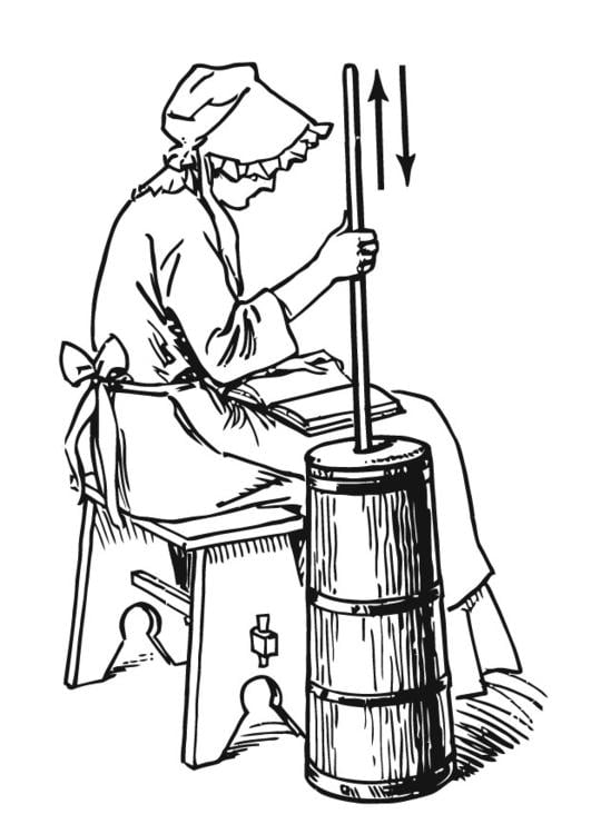 Making butter with a butter churn