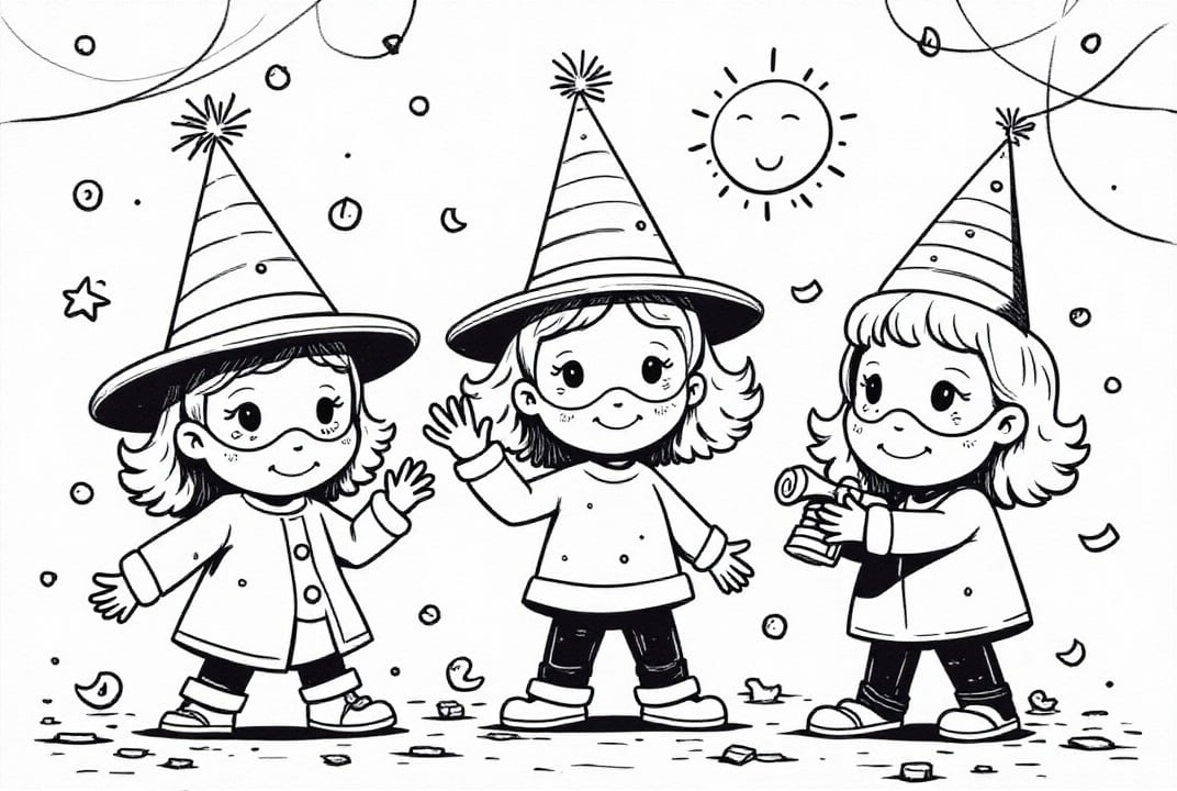 Coloring page masked children at carnival