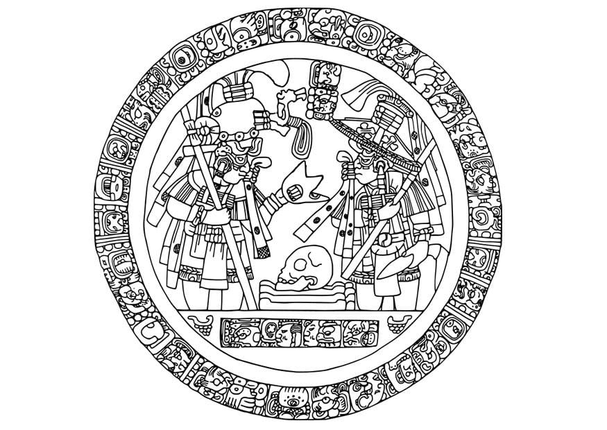 Coloring page Mayan image in circle