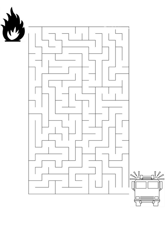 Coloring page maze fire brigade