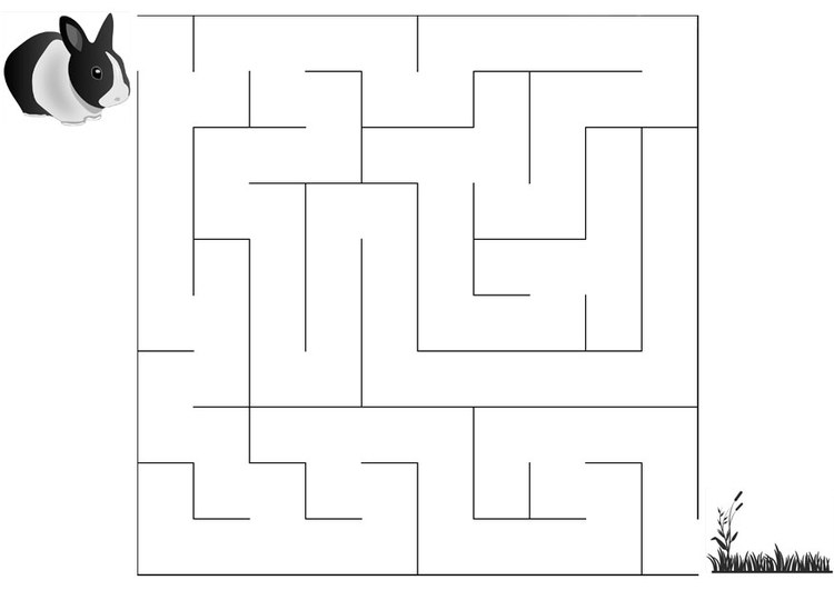 Coloring page maze rabbit