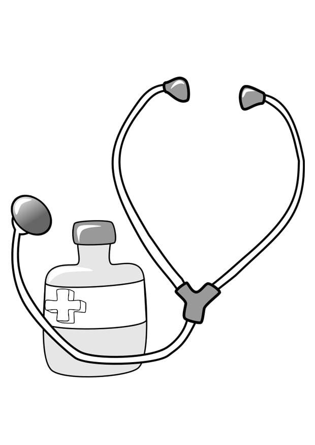 Coloring page medicine and stethoscope