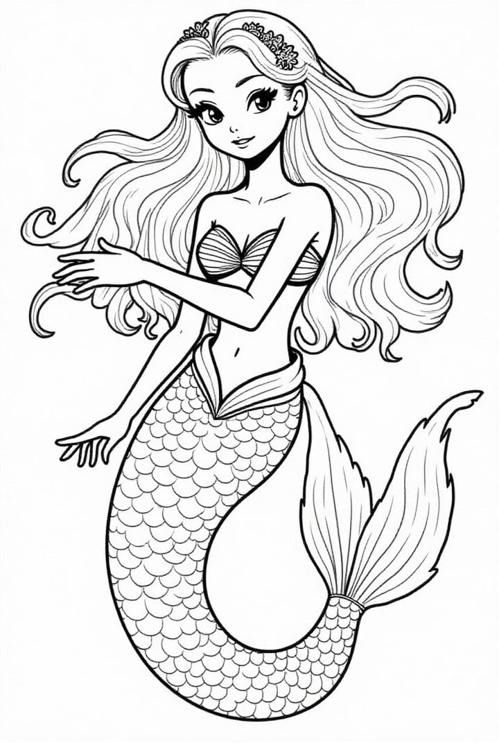 Coloring page mermaid coloring page