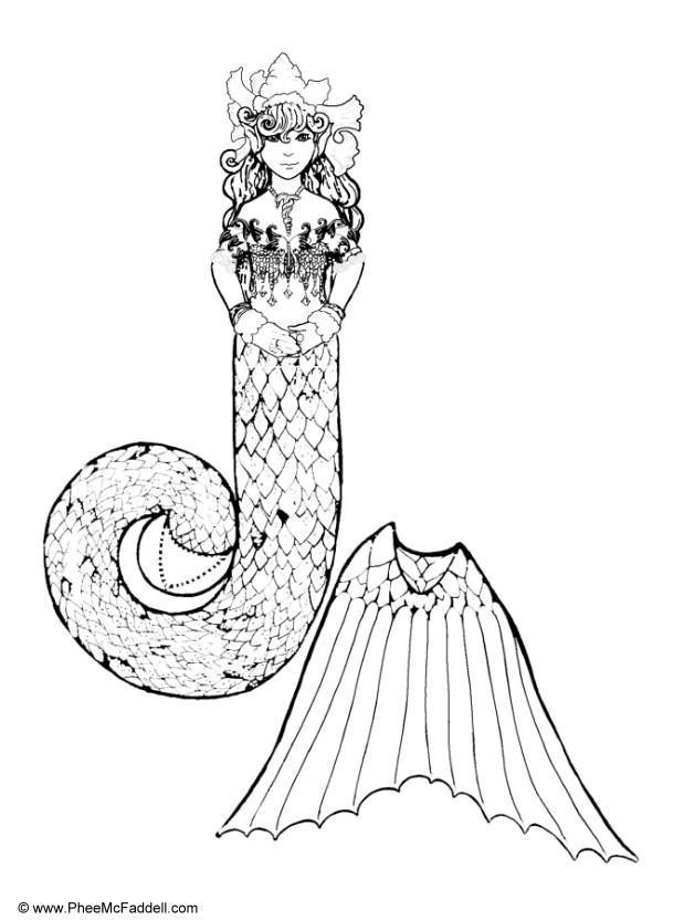 Coloring page mermaid on throne part 1