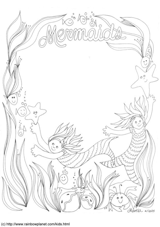 Coloring page mermaids